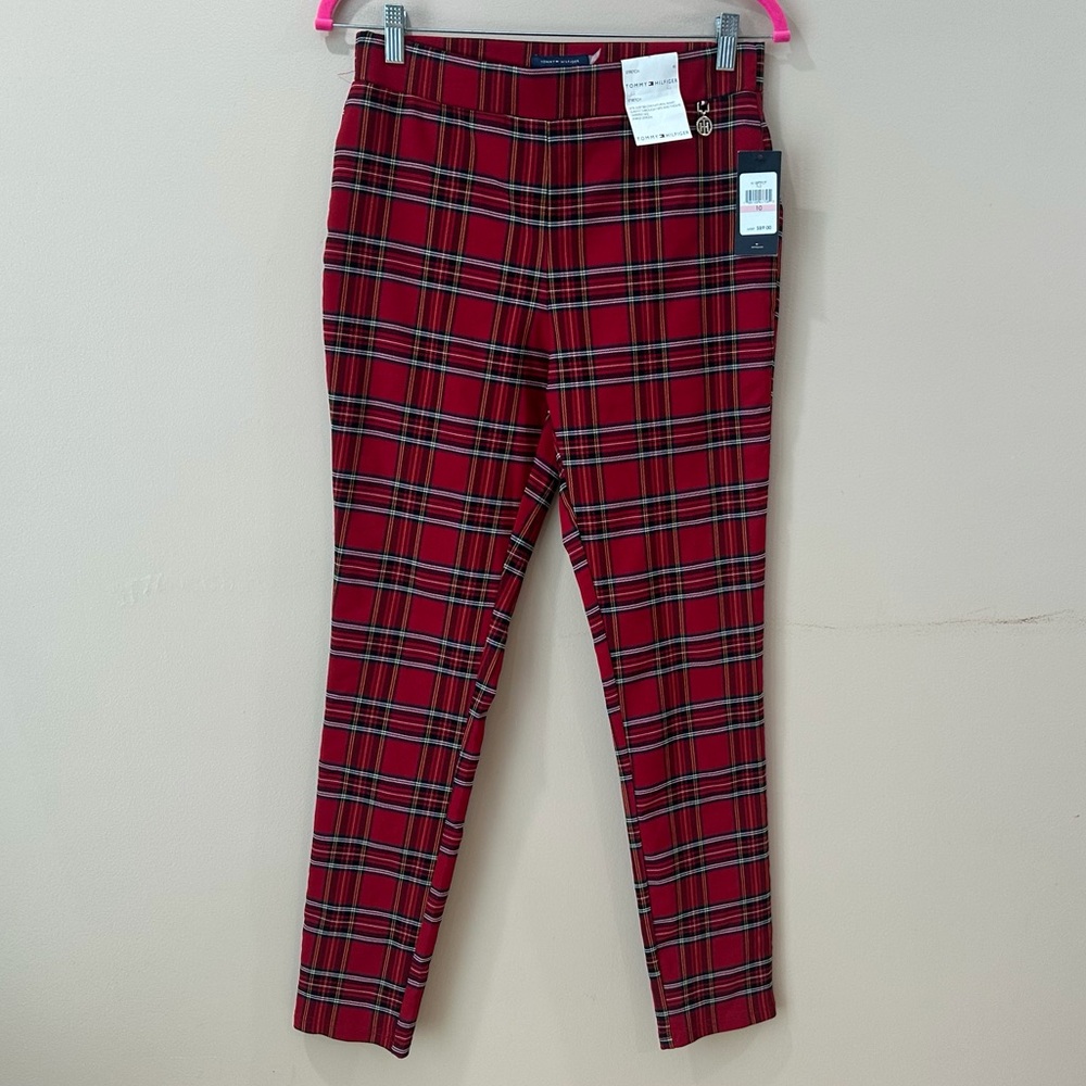 NWT Tommy Hilfiger Red Tartan Plaid Pull On Skinny Pants Hi Rise Women’s 10